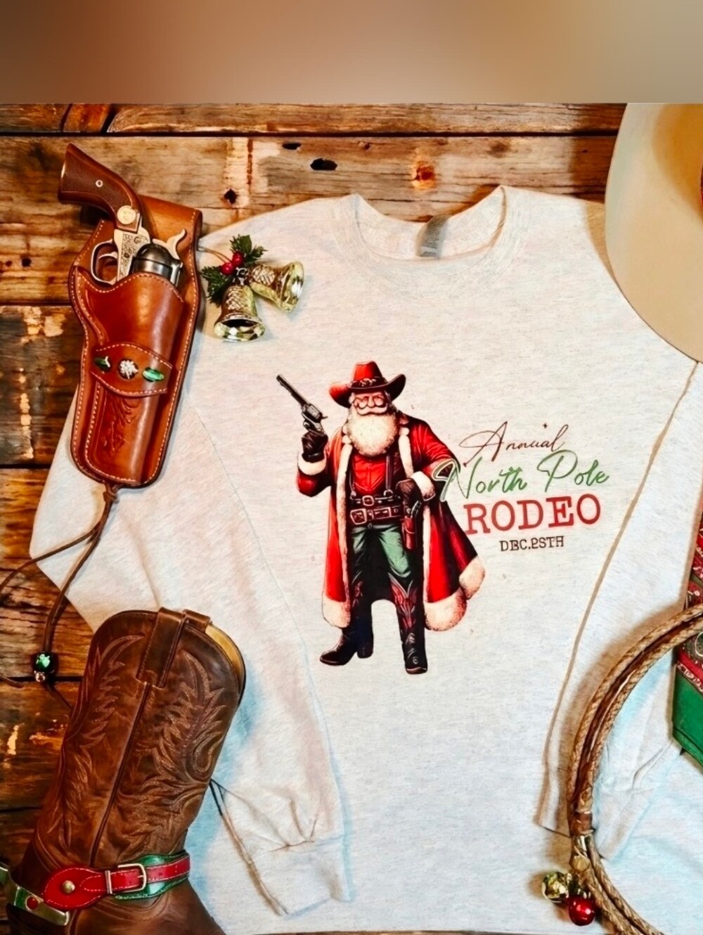 Unisex Cowboy Santa Christmas Long Sleeve • Western Rodeo Holiday Tee • Funny